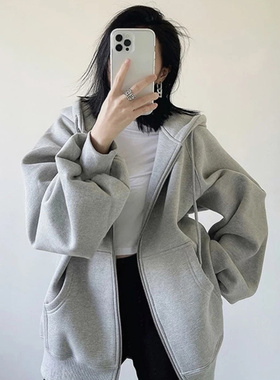 速发ch外春灰色卫衣早套春连款2022新款休闲运动拉链秋帽开衫春季