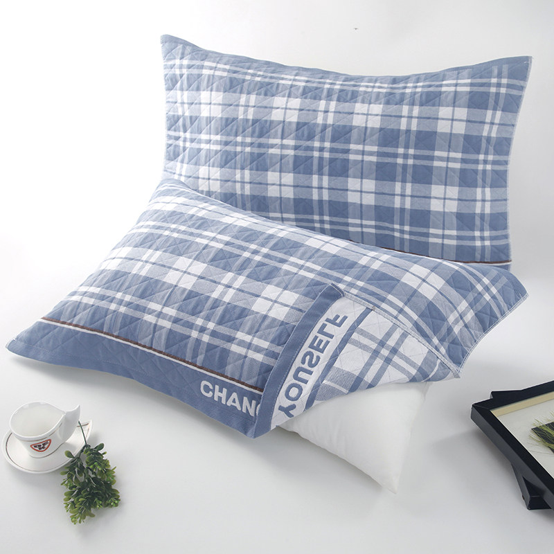 速发格子枕巾一对装男生枕头垫单人层级感三头夹棉纱布枕高套巾