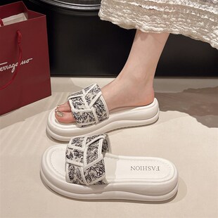 速发凉拖子夏外穿2沙25新款仙风配裙鞋厚底0滩凉鞋时尚编织一字拖