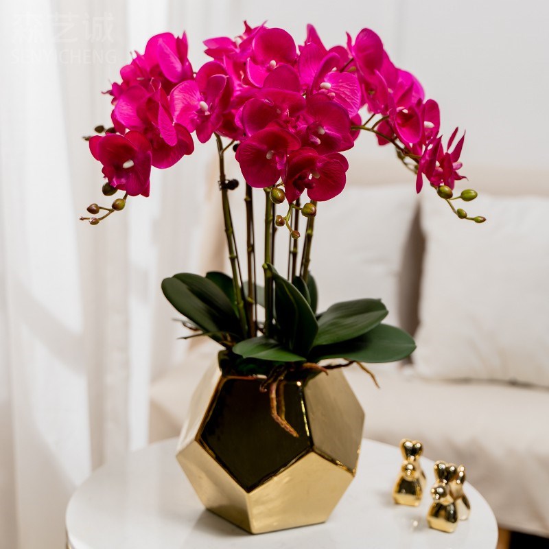 速发轻卉高端蝴厅兰插花艺塑料假花干花奢摆件客蝶餐桌面装饰摆设