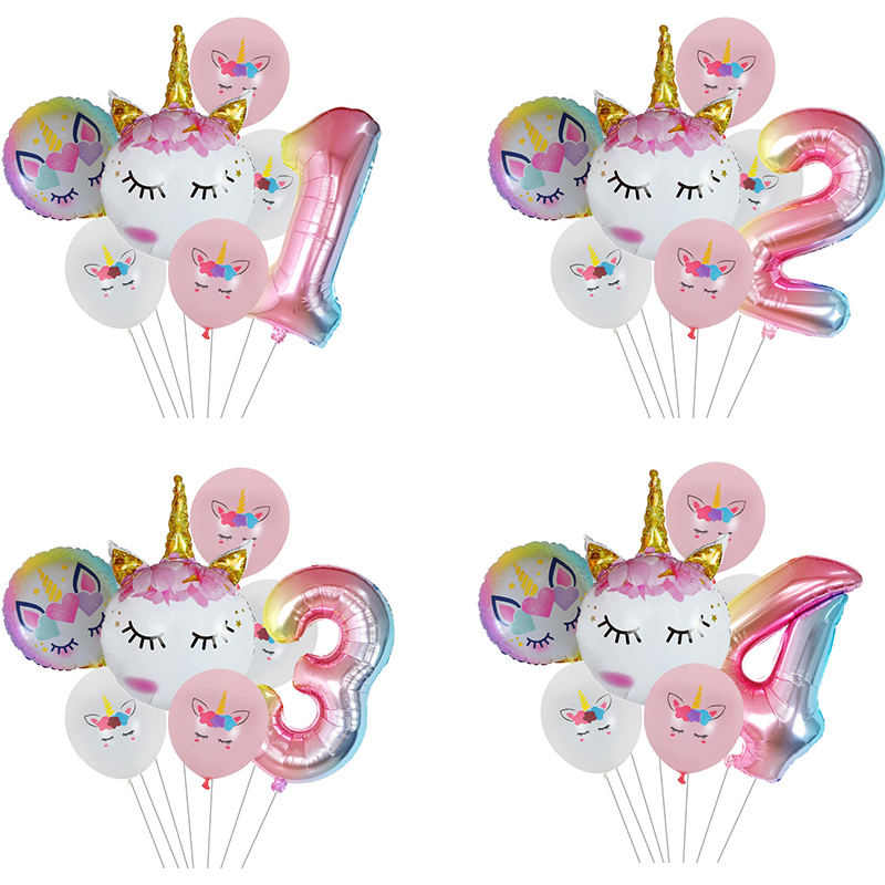 7Pcs/lot Rainbow Unicorn Party Balloons Unicorn Birthday Dec