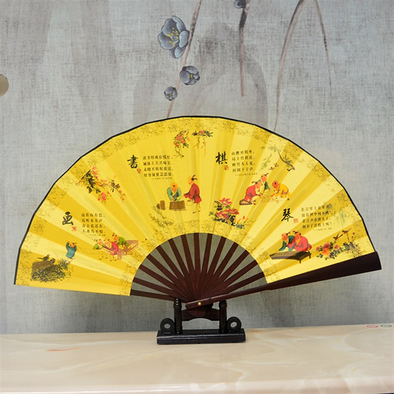 Old-fasHhioneLd solid hand-held f black folding cloth fan
