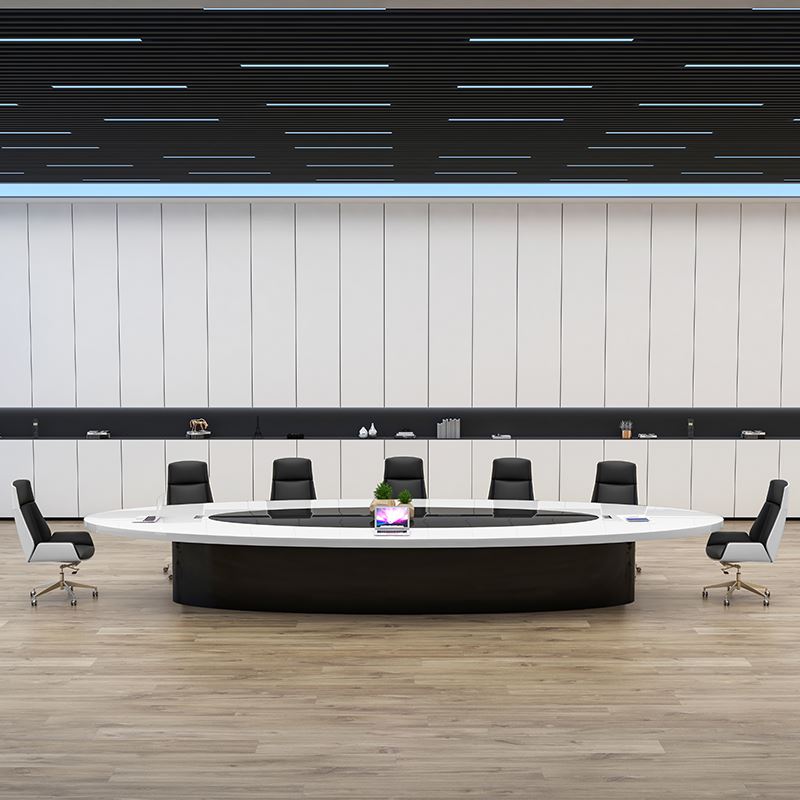 白色椭圆形会议桌长桌烤漆时尚现代简约洽谈桌办公室会议室桌椅
