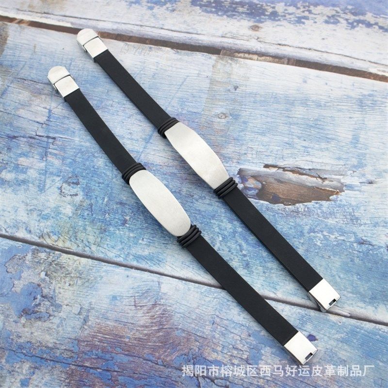 新品可刻字矽胶钛钢手环不锈钢欧美流行个性简约男女情侣手錬