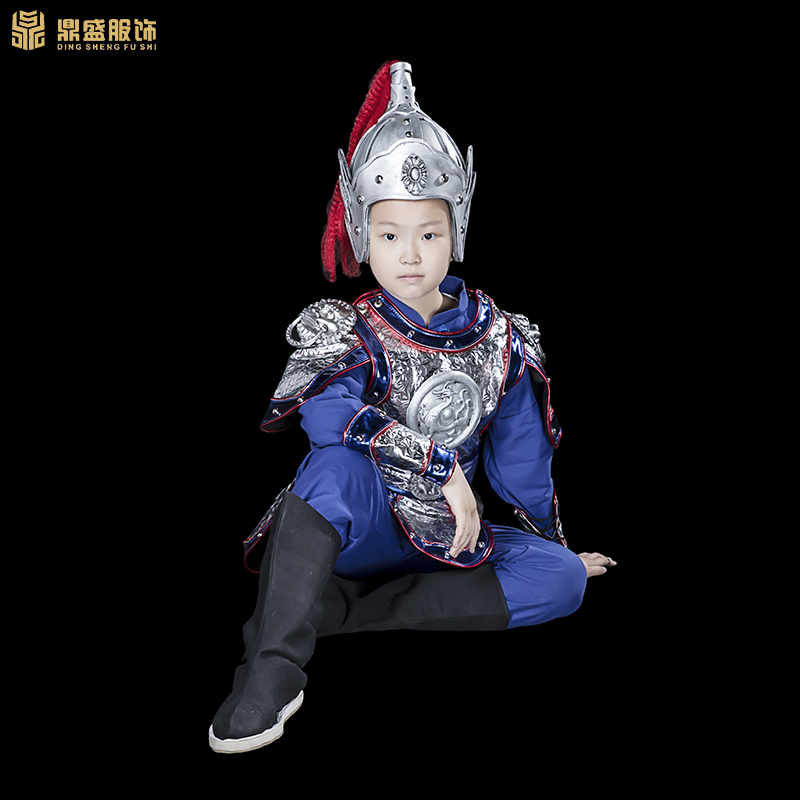 儿童古装花木兰演出服盔甲士兵将军古代朗诵舞蹈戏曲表演服装战袍