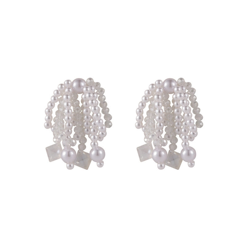 韩国闪钻珍珠水晶蝴蝶结耳环女仙女甜美串珠流苏珍珠耳钉耳饰配饰