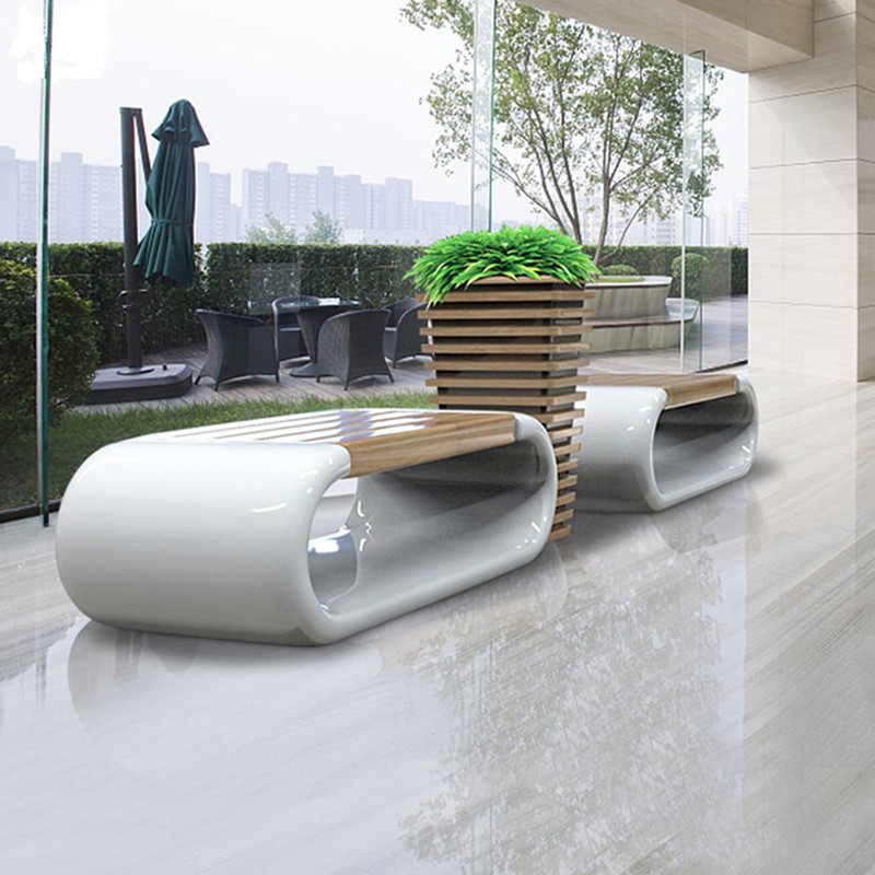 玻璃钢木纹座椅花盆组合环形造型长凳商场美陈户外公共休息椅定制