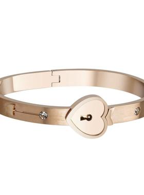 情侣同心锁手镯项链手錬一对礼物钥匙节互锁爱心钛钢情人抖音同款