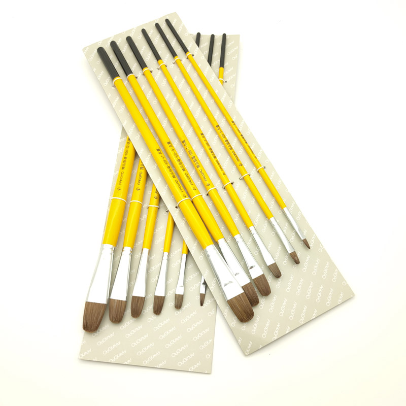 黄色长杆826狼毫油画笔 水粉笔水粉画水彩画丙烯颜料用笔6支套装