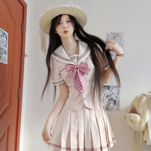 云蘼 原创正版 jk制服粉色梨音学姐收腰日系水手服学院风短袖 套装