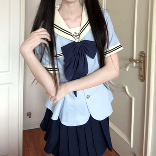 班服 云靡 原创正统 气泡苏打 jk制服水手服淡蓝色韩系收腰短袖