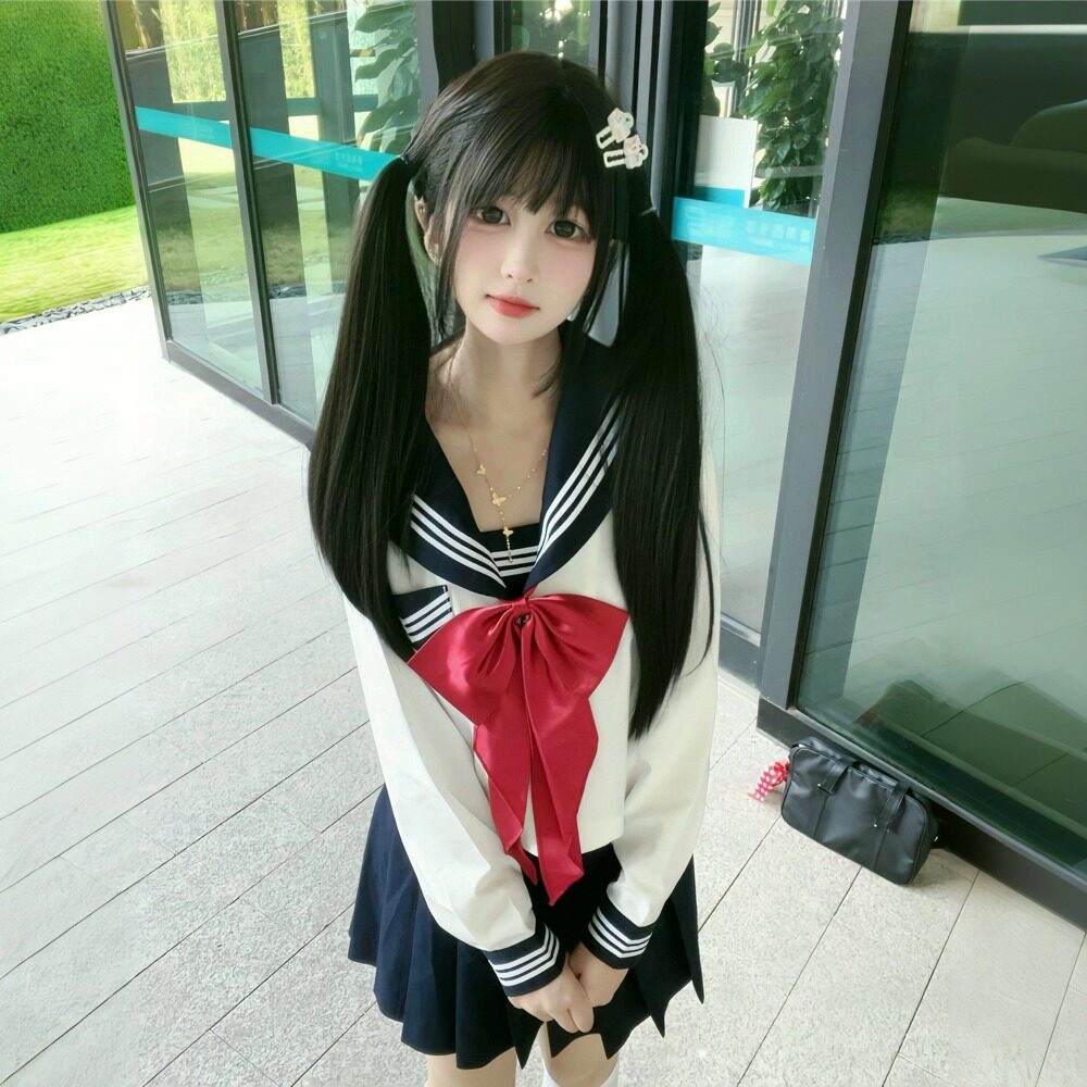 基础款白三本水手服百褶裙套装