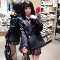 云靡jk原创正版英伦风西装学秋冬学院风校供浓绀色双排扣西服外套