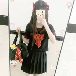 原创正统jk制服赤三本水手服黑色中间服不良三本学生套装 云蘼 女