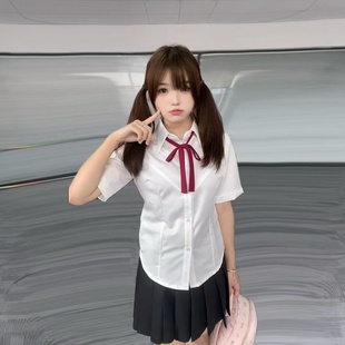 日系学院风百搭短袖 云蘼 带胸线收腰衬衫 原创正版 衬衣 jk白色衬衫
