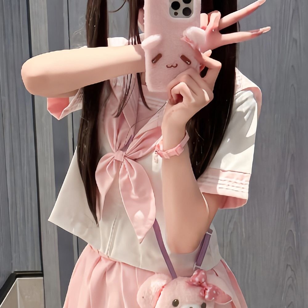 云靡原创正版新粉三本水手服学院风短袖甜美jk制服日系学生套装女