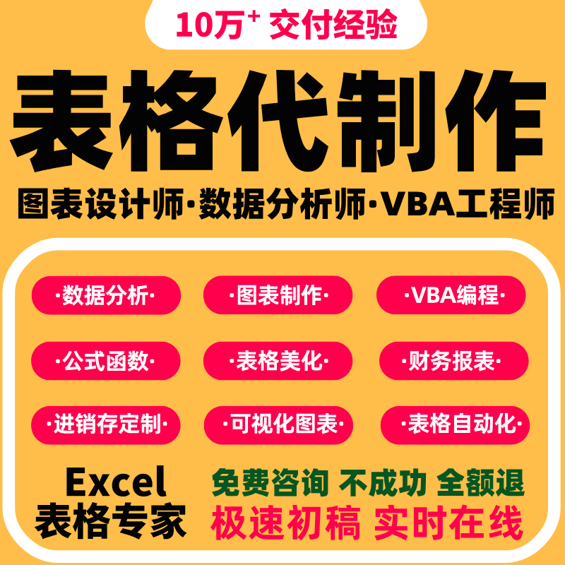 帮忙excel表格制作图表设计定制vba宏脚本程序函数据处理分析统计