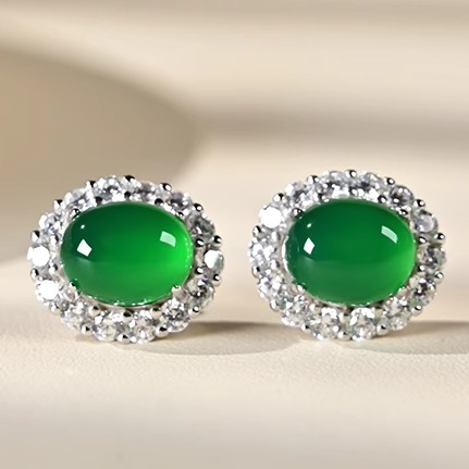 925银豪镶耳饰玉髓帝王高级耳钉