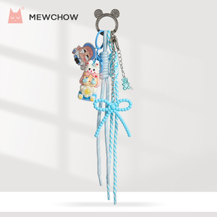 喵小周包包挂件蓝色蝴蝶结挂绳少女心汽车钥匙扣手机挂饰女友情侣