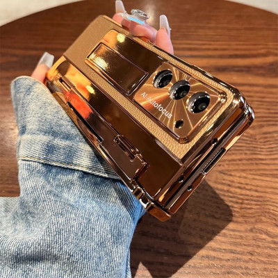 适用三星zfold6/7手机壳新款zfold5/4折叠保护套GalaxyW24皮纹全包铰链自带支架钢化膜W23高级翻盖Fold3防摔