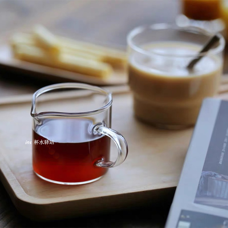 ESPRESSO浓缩咖啡耐热玻璃量杯双头奶罐双嘴奶盅安士杯咖啡杯70ml