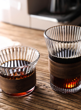 高颜值挂耳式冰咖啡杯美式专用拿铁杯防烫玻璃杯竖纹泡茶杯子家用