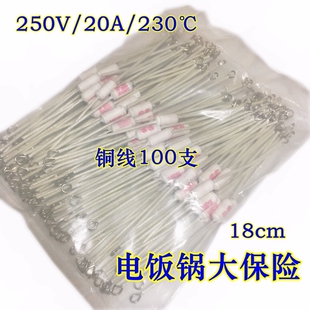 电饭锅专用保险管陶瓷温度保险丝RF250V20A230度加长铜线100支