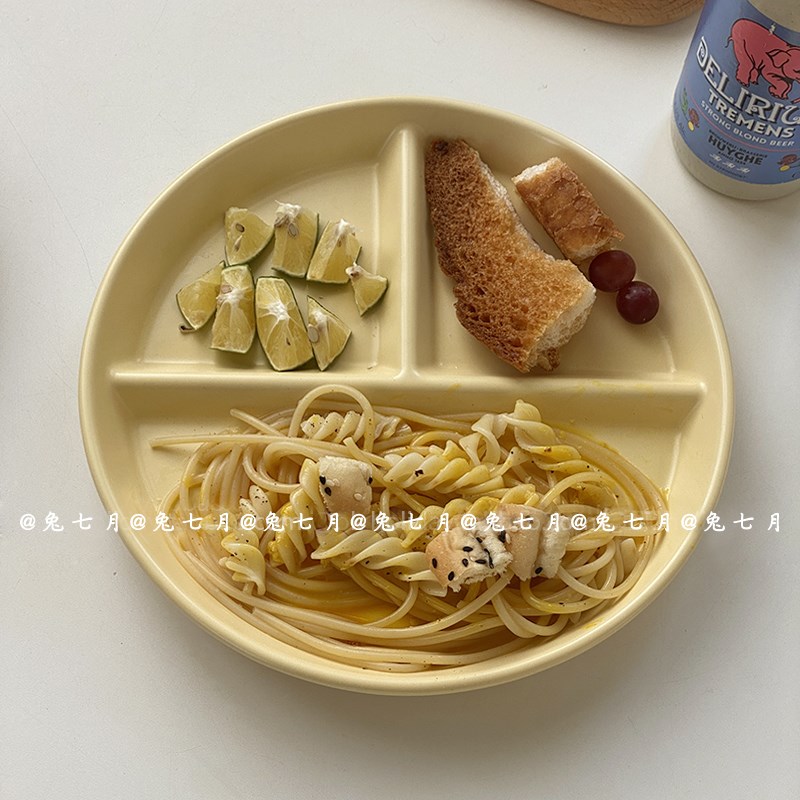 【清仓捡漏】ins简约陶瓷盘圆形三格餐盘减脂餐具水果早餐分格盘