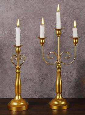 跨境新品铁艺金属带花纹烛台欧式简约复古铁艺烛台复古餐桌摆件装