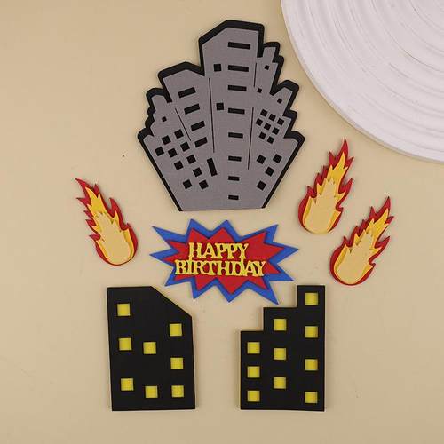 蛋糕装饰插牌儿童怪兽卡通楼房火焰男孩周岁蛋糕插件英文字母插旗