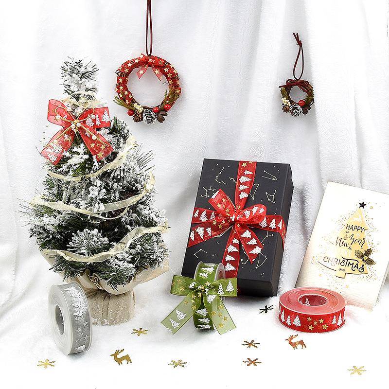速卖通跨境五角星烫金丝带圣诞装饰礼品包装撒粉圣诞树带子5米