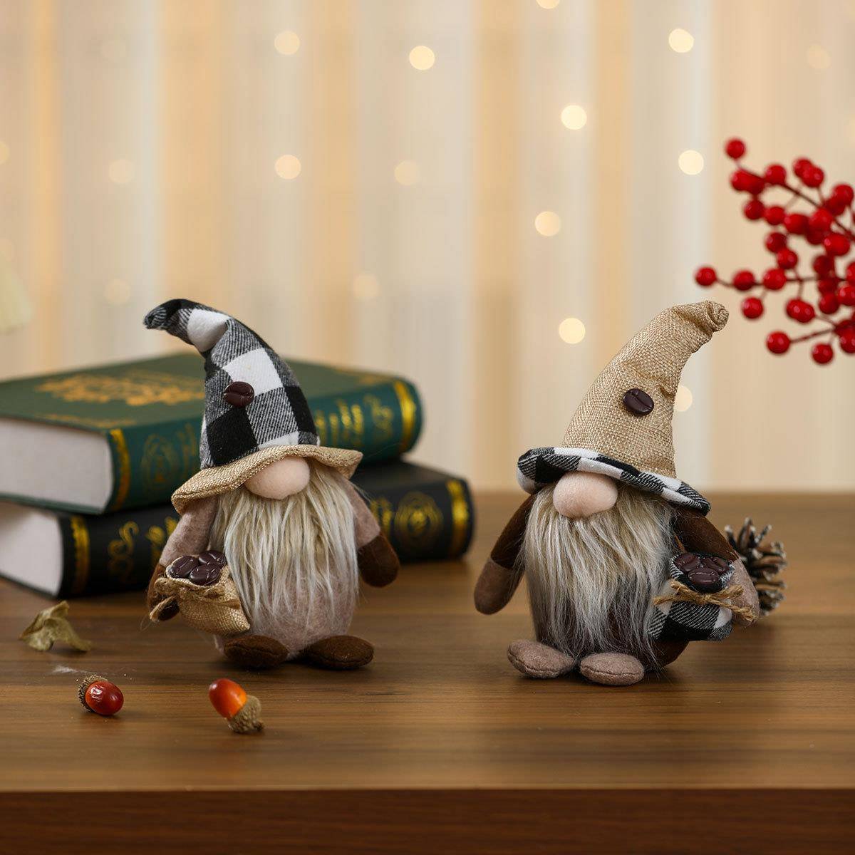 跨境新款居家装饰品咖啡无脸娃娃侏儒摆件抱咖啡豆鲁道夫公仔