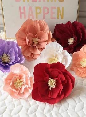 结婚装饰立体褶皱纸花男女方婚礼新房卧室客厅背景墙布置婚庆用品