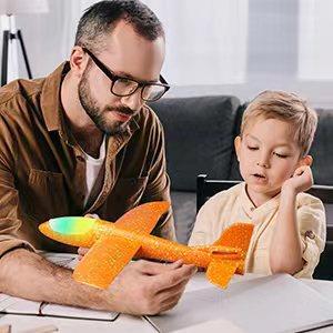 epp发光电动滑翔直升机手抛航模飞机拼装泡沫手抛回旋小飞机玩具