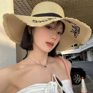 海邊度假大帽檐太陽帽女2025年春新款 編織草帽潮 遮陽防曬帽子法式