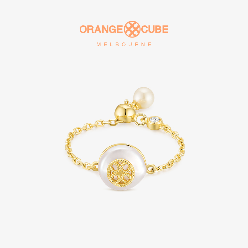 Orange Cube幸运泡泡戒指珍珠情侣对戒可调节礼物送女友