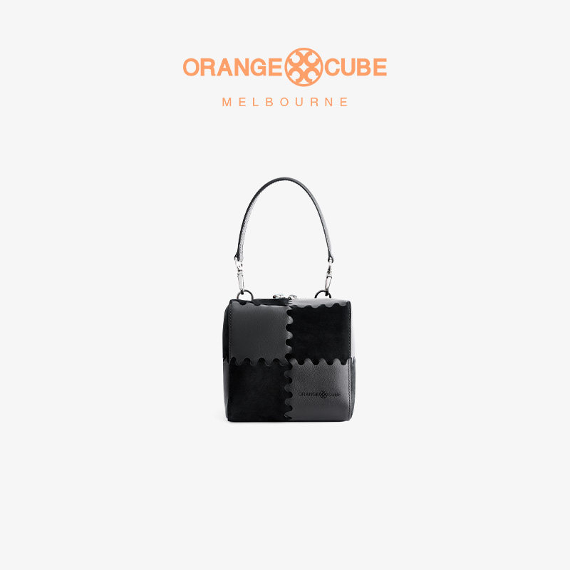 Orange Cube魔方拼接立方头层牛皮单肩斜挎包通勤腋下小拎手提包图片