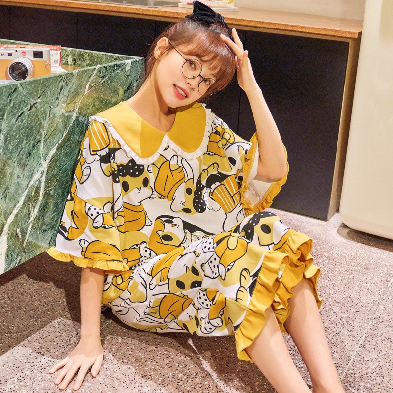 春夏季圆领套头短袖七分裤女士z纯棉睡衣套装韩版休闲家居服两件