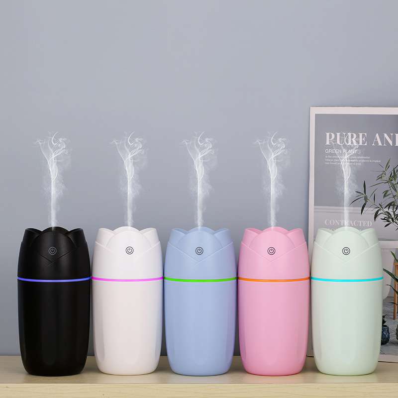新款玫瑰花加湿器usb七彩夜灯家用办公静音空气香薰加湿器厂家