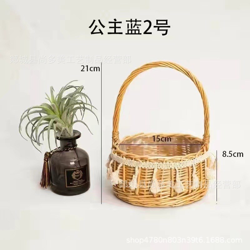 手工花篮柳编篮子j藤编编织花篮插花花筐手提花童篮蓝竹篮拍照道