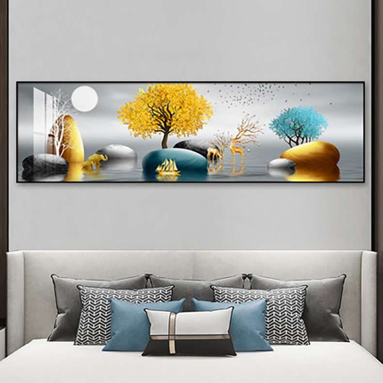 轻奢卧室床头装饰画现代简约客厅沙发背景墙晶瓷挂画主卧横幅壁画图片