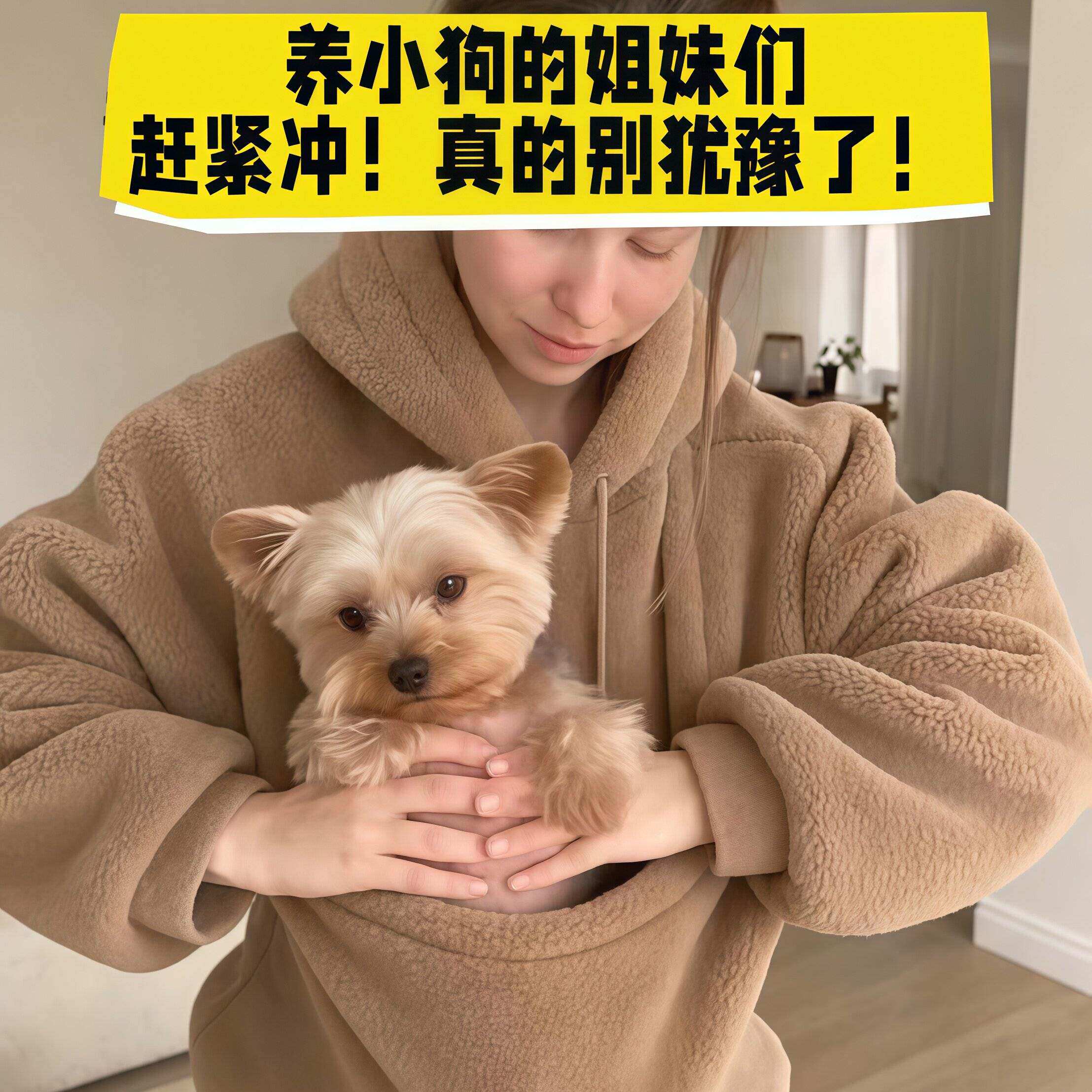 袋鼠卫衣大口袋母子绒衫自带宠物兜宽松连帽上衣秋冬狗狗出门神器