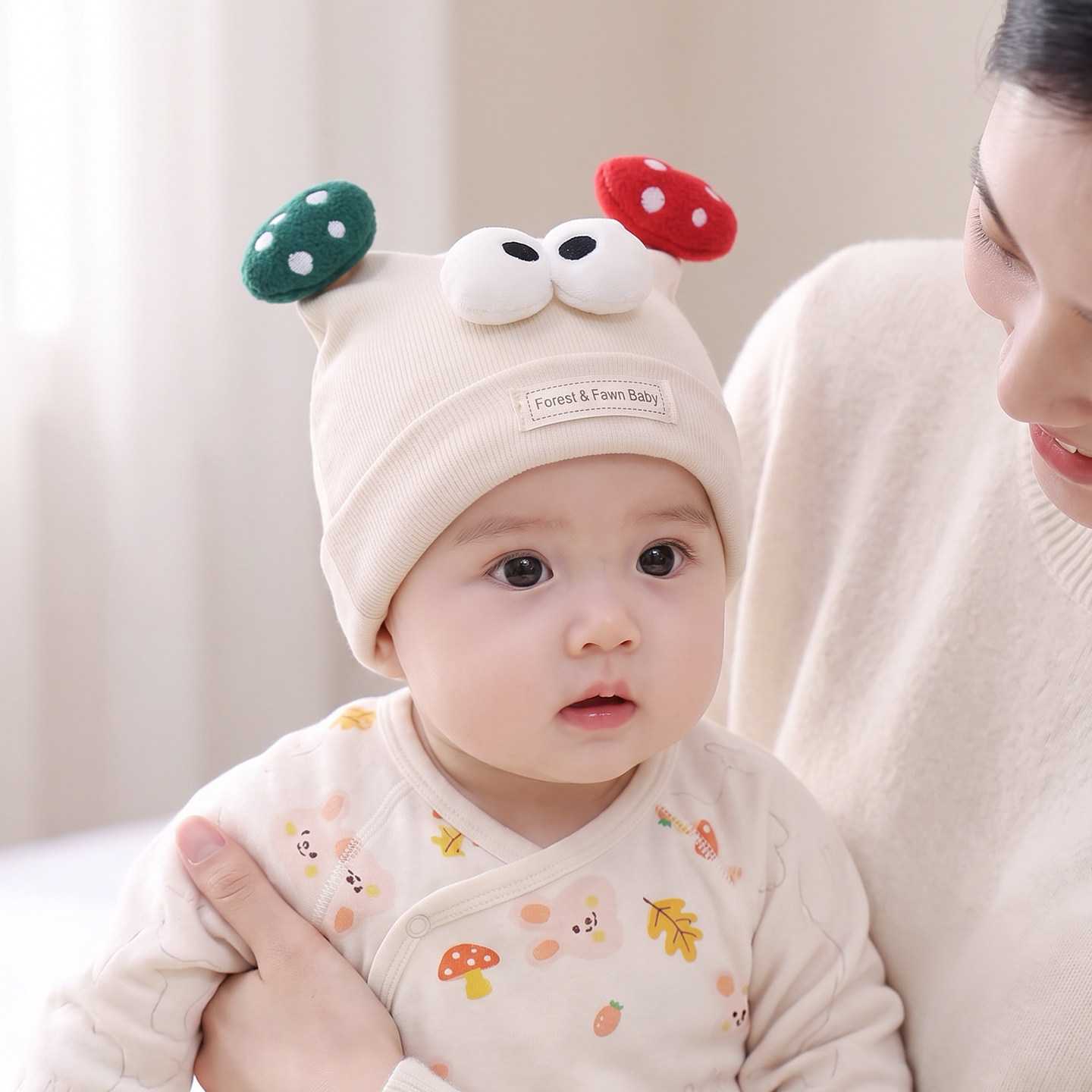 婴儿帽子秋冬保暖蘑菇纯棉加厚幼儿男女宝宝新生儿套头春秋胎帽子