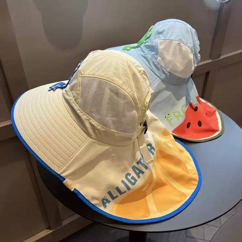 儿童夏季遮阳帽大檐女童网防晒披肩帽男宝宝沙滩渔夫帽户外太阳帽