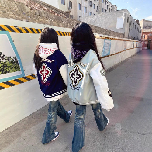 国潮高街字母刺绣撞色棒球服男女春秋新款初中高学生情侣夹克外套