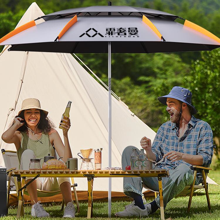 户外露营遮阳伞2024新款黑胶雨伞沙滩钓鱼新型拐杖折叠大钓伞