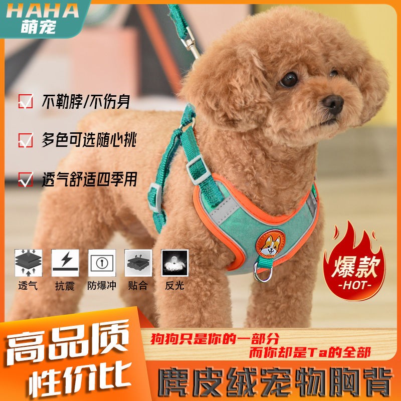 狗狗牵引绳反光胸背带遛狗绳狗链泰迪比熊小型犬背心式遛狗牵引绳