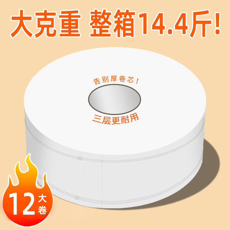 600克 酒店专用大盘纸用整箱大卷纸厕纸卫生间厕所纸卫生巾3层g