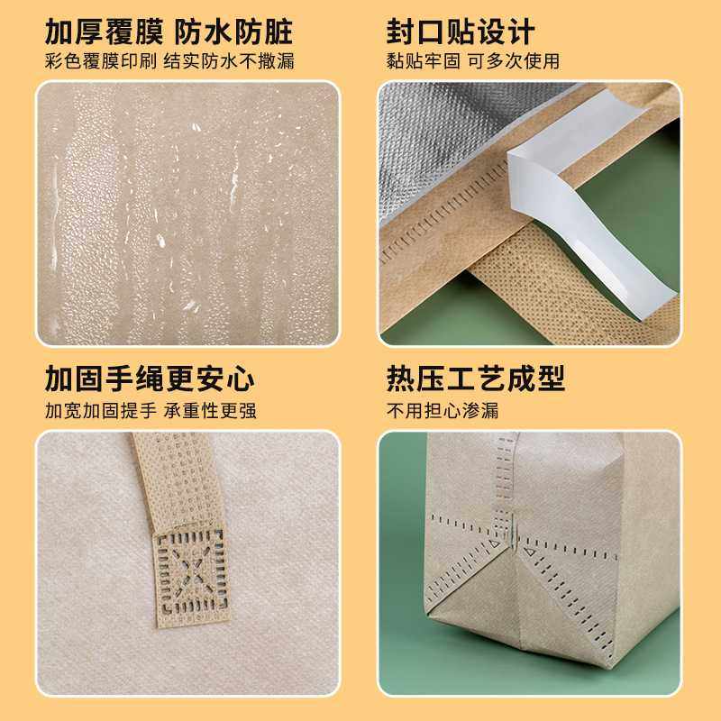 新款直销无纺布铝箔牛皮纸色保温袋海鲜轻食外卖打包手提袋餐饮奶,包装,无纺布包装袋,淘宝优惠券,粉丝福利购,淘宝优惠卷