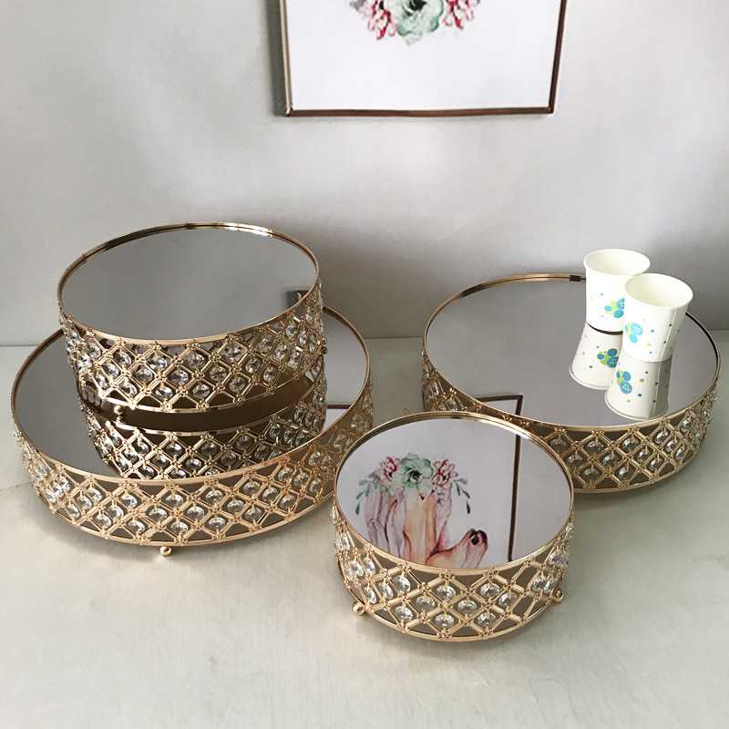 新款直销欧式圆形电镀蛋糕架子婚庆道具蛋糕台玻璃镜水晶展示架金